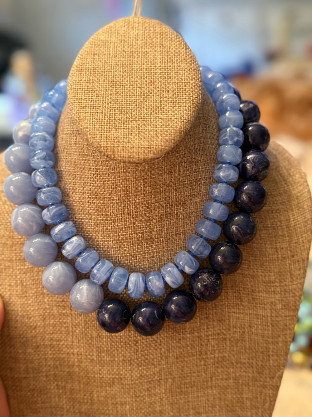 Dual-Tone Blue Graduated Bead Necklace